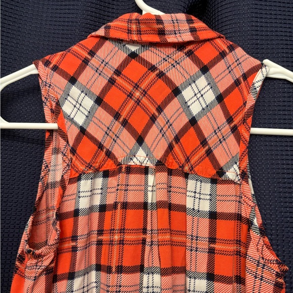 Love Ari Plaid Tartan Tunic Button Up Sleeveless Orange White Women’s Size S - Picture 6 of 13